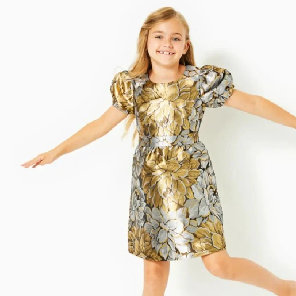 NWT Lilly Pulitzer Girls Mini Priyanka Dress Gold Floral Birthday Photoshoot 2